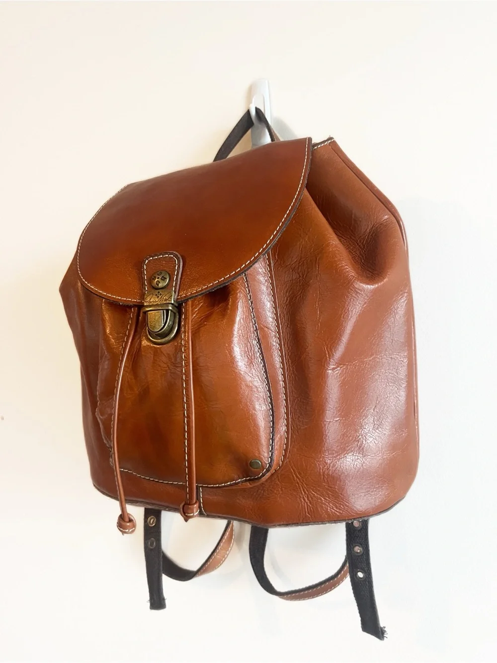 Patricia Nash Casape Cognac Brown Leather Drawstring Backpack